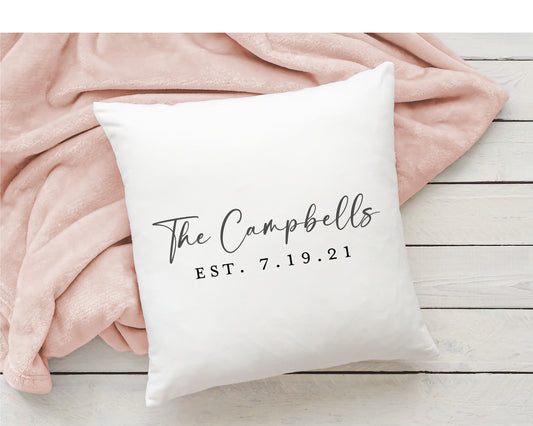 Pillow with Anniversary Date for Valentines Day Gift with Last name, Engagement Gift, Wedding Gift, Bridal Shower Gift, or Couple Gift